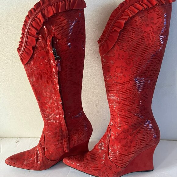 90'S VINTAGE DIESEL WEDGE EMBOSSED SUEDE BOOTS SZ 6 US - Picture 5 of 11